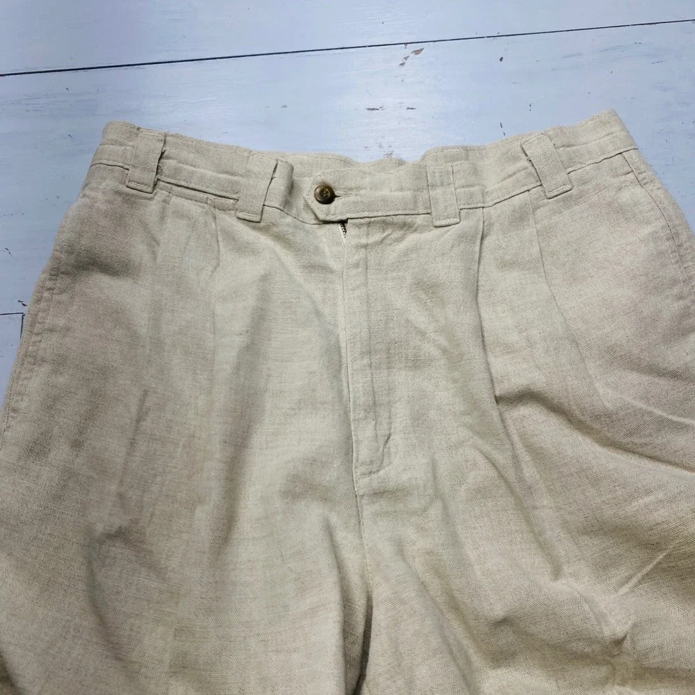 Dockers Pleated Linen Blend Pants Mens 34x29 Beige Khaki Cuffed Straight Pant